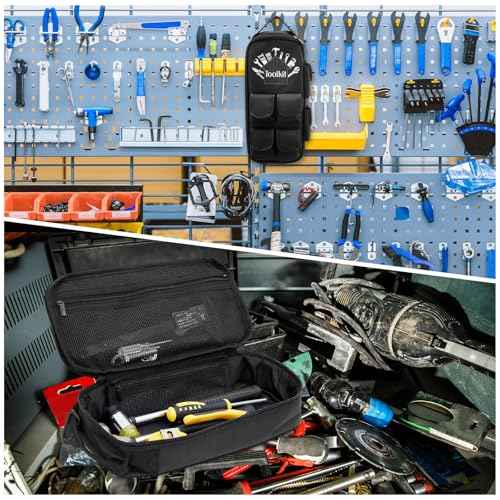 2 Pcs Heavy Duty Small Tool Bag Pouch Portable Utility Organizer Case with Zipper Handle and Ring Clip Storage Tool Bag for Men Motorcycle Road Bike Electricians