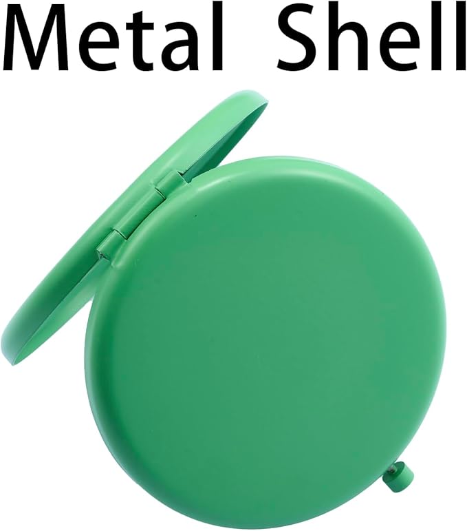 Compact Mirror for Purse, Metal Round Shell, Double-Sided 1X/2X Magnifying, Portable Travel Makeup Mirror, Mini Pocket Mirror, Cobalt Green, 2 Packs