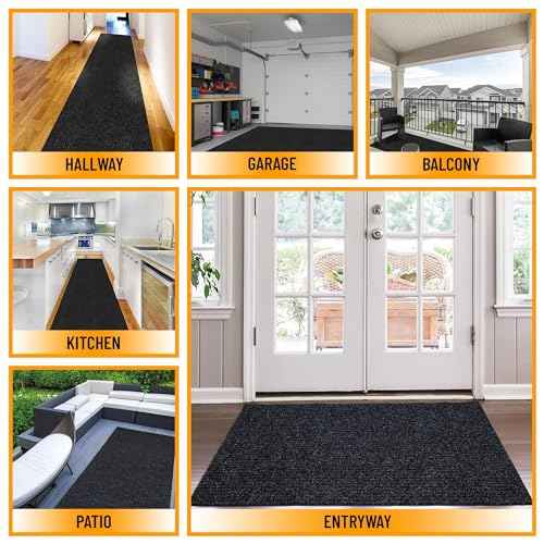 Ottomanson Hallway Runner Rug 2' x 6' Durable Non-Slip Mat with Scraper Pile for Indoor & Outdoor Use - Ideal for Kitchen, Entryway, Patio & Garage - High-Traffic Carpet, Black