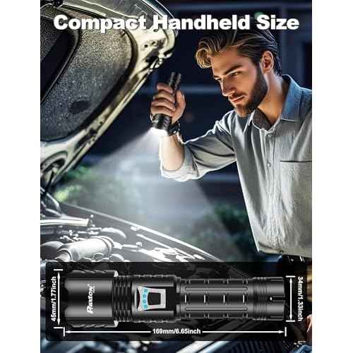 PHIXTON Rechargeable Flashlights High Lumens 10000 Super Bright Long Range 3280FT, Long Lasting 15H Powerful USB C LED Strong Flash Light High Powered, Heavy Duty, Zoomable, for Home Camping Gift