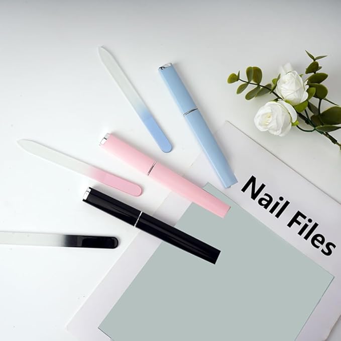 3 Pack Glass Nail Files with Case, Ultra Quality Professional Fingernail Files, Double Sided Premium Nail Filer for Natural, Pedicure, Artificial, Fake Nails
