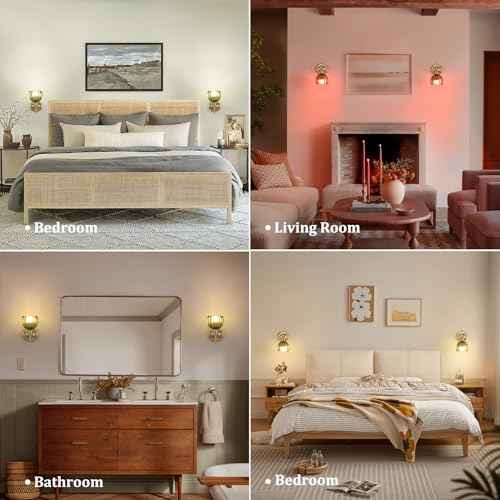 Vintage Battery Operated Wall Sconce Set of 2, 5000mAh Rechargeable Wall Light, Indoor Battery Powered Wall Lamp for Bedside Bedroom Living Room, Tulip Green
