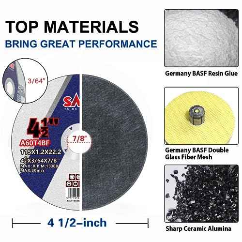 SALI 5 Pack Cut Off Wheel 4 1/2 Inch Cutting Wheels 4-1/2" x 3/64" x 7/8" for Metal & Stainless Steel, Angle Grinder Cutting Wheel,Cutting Discs with Aggressive Cutting