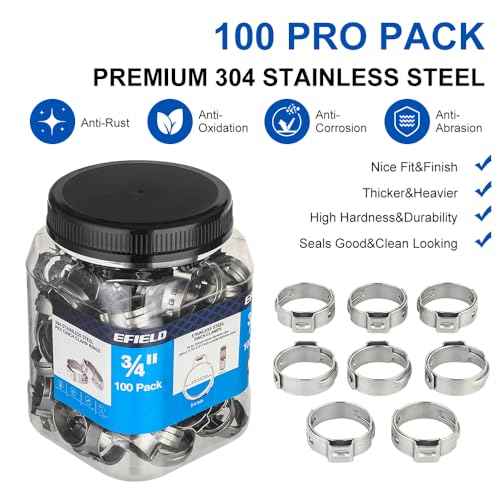 100-Pack EFIELD 3/4-inch Stainless Steel Pex Cinch Clamp Rings for Pex Tubing Pipes,(CLAMP018)
