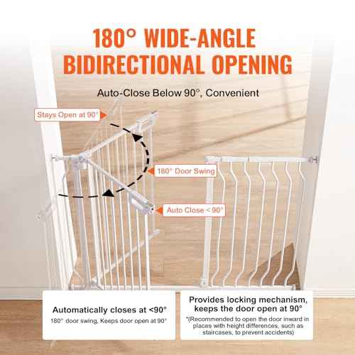 VEVOR 29.5-46" Extra Wide Baby Gate for Stairs, Auto Close Dog Gate for The House, Easy Install Pressure Mounted Pet Gates for Doorways, Easy Walk Thru Wide Safety Gate for Dog, White