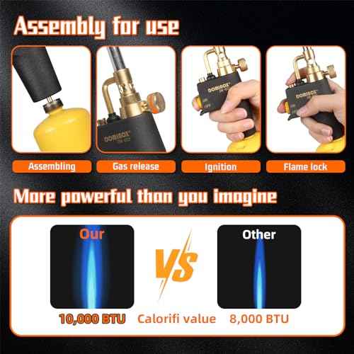 DOMINOX Propane Torch Head, High Intensity Torch Head Trigger Start Gas Torch, Soldering Torch for Propane MAP MAPP Tank, Soldering, Ignition, Barbecue, Lighting