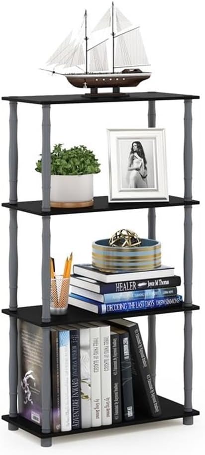Furinno Turn-N-Tube 4-Tier Multipurpose Shelf Display Rack, Classic Tubes, Black/Grey