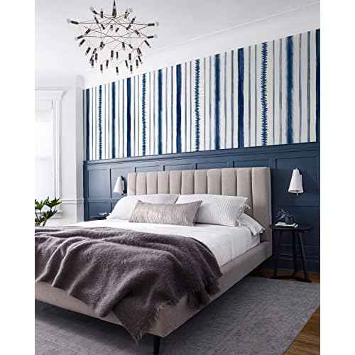 Timeet Blue and White Wallpaper Line Peel and Stick Wallpaper 17.3 "x 78.7" Geometric Stripe Contact Paper Self Adhesive Removable Wallpaper for Bedroom Living Room Decor