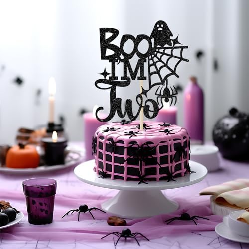 Boo I'm Two Cake Topper, Baby 2nd Birthday Party Decoration, Halloween Theme Baby Shower Party Decorations, Two Years Old Birthday Cake Topper, Black Glitter