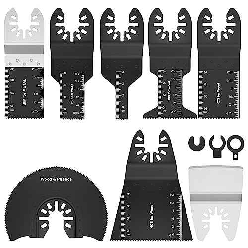 8Pcs Oscillating Saw Tool Blades Set Bi-metal Stainless Steel Multitool Blades Kit Quick Release Oscillating Blades Precise Cutting Saw Blades with 3 Gaskets for Wood Plastic Cutting(8pcs)