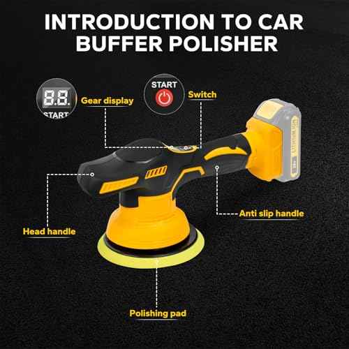 Car buffers and polishers kit Cordless for Dewalt 20V Battery,buffer polisher for car detailing with 8 Variable Speed Up to 5000RPM,6 Inch car buffers and polishers for Polishing/Waxing(No battery)