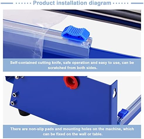Hand Film Wrapping Machine 19.5" Manual Stretch Film Wrapper Cling Film Dispenser Tool for Food Tray packaging (Blue)