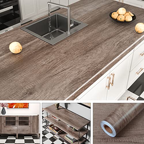 AbaBoorty 85''x15.8'' Classic Gray Oak Wood Wallpaper Peel and Stick Wood Look Vinyl Wrap for Cabinets Shelves
