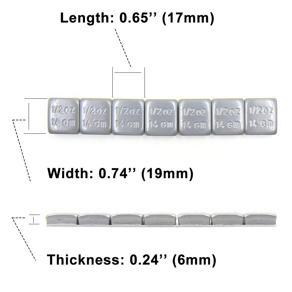 CKAuto 1/2oz, 0.5oz, Grey, Adhesive Stick On Wheel Weights, 63 oz/ 4 lb/Box, OE Quality, (126pcs)