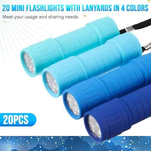 20 Pcs 9 LED Bulbs Mini Flashlight Bulk Small LED Flashlights Bulk with Lanyard for Camping Hunting Night Reading Wedding Party Favors, AAA Battery Included and Pre Installed