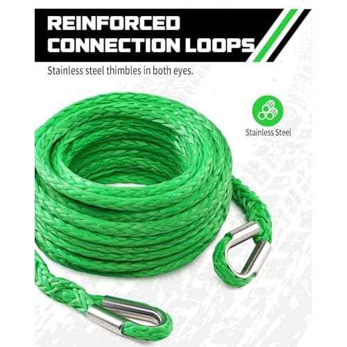 DAYDOOR Winch Rope Extension, 3/8'' x 92ft Synthetic Winch Extension Rope, 26,500 Lbs Winch Extension Line for Off Road Vehicle ATV UTV SUV Jeep(Green)