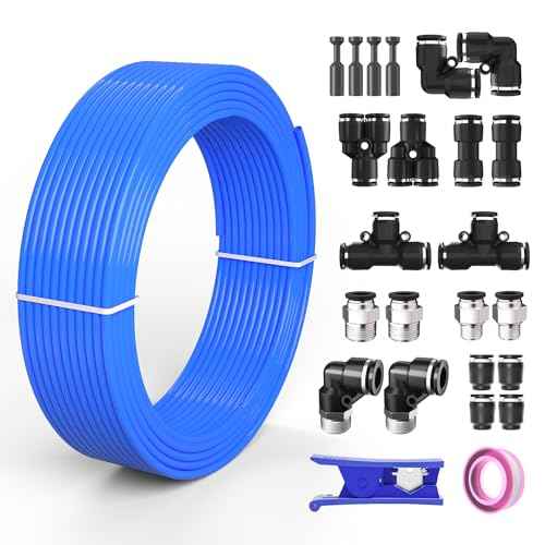1/2 Air line,1/2 inch OD Air Hose Kit,Airline Tubing Repair Kit Compressor Tube with Push to Connectors Fittings(Blue-32.8FT/10M)