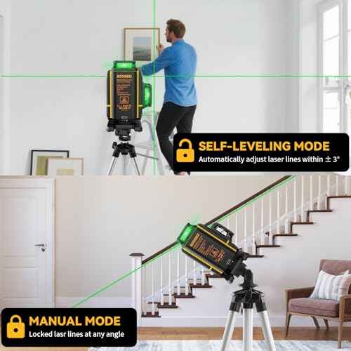 Laser Level 4x360¡Æ Self Leveling with Tripod & LCD Touch Screen, 4D Lazer Leveler Tool Green Cross Lazer Level Line Laser with 2x2400mAh Rechargeable Battery for Constuctions, Picture Hanging Indoor