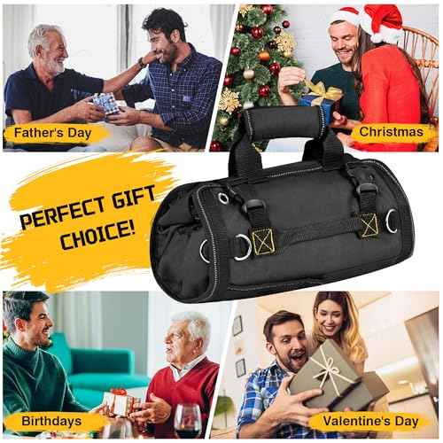 Stocking Stuffers Gifts for Men, Roll Up Tool Bag with 6 Pouches, Heavy Duty Portable Foldable Tool Storage Organization, Rollup Toolbag Organizer Gift for Dad, Husbands, Him, Mechanics, Electricians