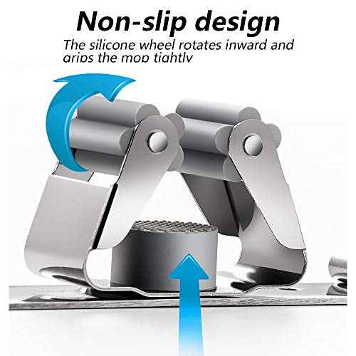 DGSL 4 PCS Broom Holder Wall Mount with 3 Racks 4 Hooks, Stainless Steel Wall Mounted Organizer Mop and Broom Storage Tool Rack for Home Kitchen Garden