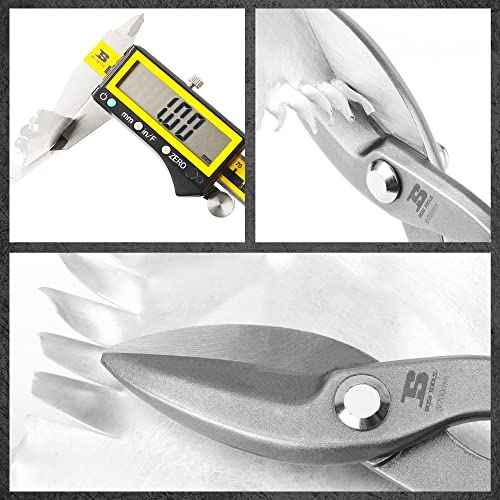 8 Inch Straight Pattern Tin Snips Metal Cutters, High Strength Forged and Heat Treated Carbon Steel with Comfortable Black Rubber Handle
