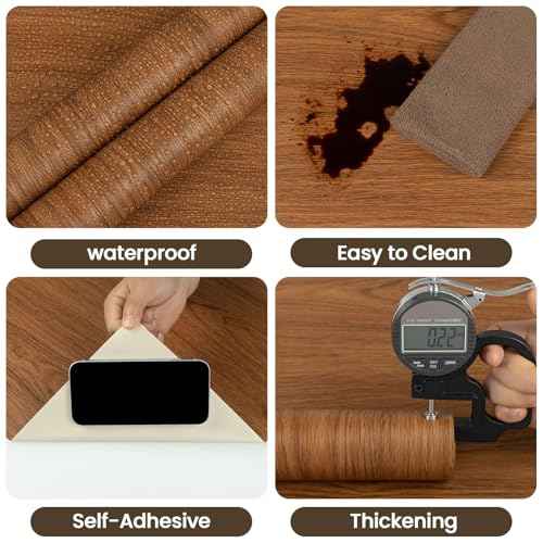 Wood Walnut Conntact Paper Peel and Stick - Brown Wooden Grain Vinyl Wrap Wallpaper Roll - Self Adhesive Kitchen Countertop Waterproof Wall Paper - Removable Cabinet Wall Covering 17.71''x118''