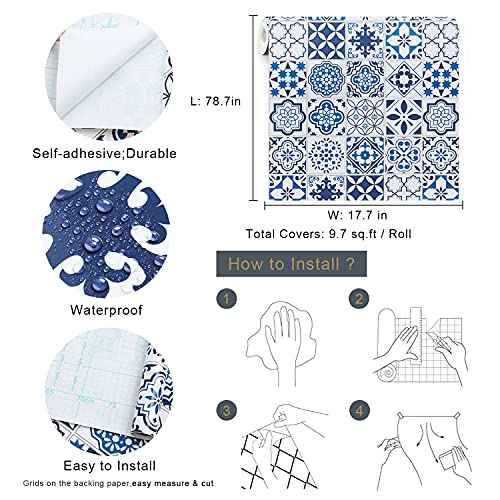 Timeet Blue Wallpaper Glossy Surface Thicken Waterproof Contact Paper Decorative Self Adhesive Film Peel and Stick Wallpaper Decorative Wall Paper for Countertop Shelf Drawers Liner 17.7"x78.7"