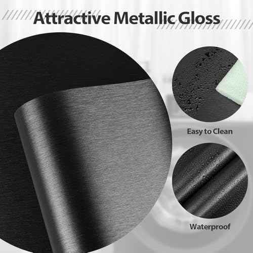 Abyssaly Refrigerator Wrap Peel and Stick Wallpaper Black Metallic Stainless Steel Brushed Contact Paper for Appliances Thick Heat Resistant Fridge Wrap for Microwave Oven 15.7" X 78.2"