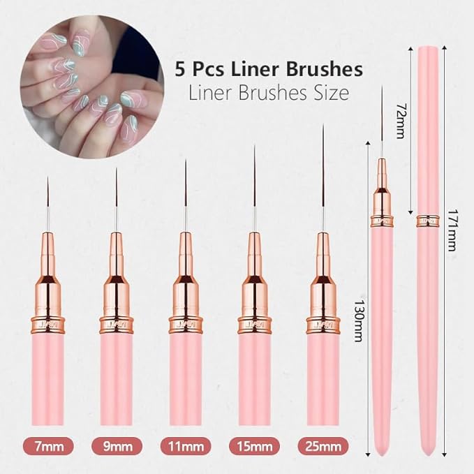 62Pcs Nail Art Brushes Tools,5 Pcs Liner Brushes for Nails,Nail Sponges for Ombre with Grabbing Pen, Dual Tipped Silicone Dotting Sculpture Pen and Mixing Palette Pen Holder, Nail Design Brushes
