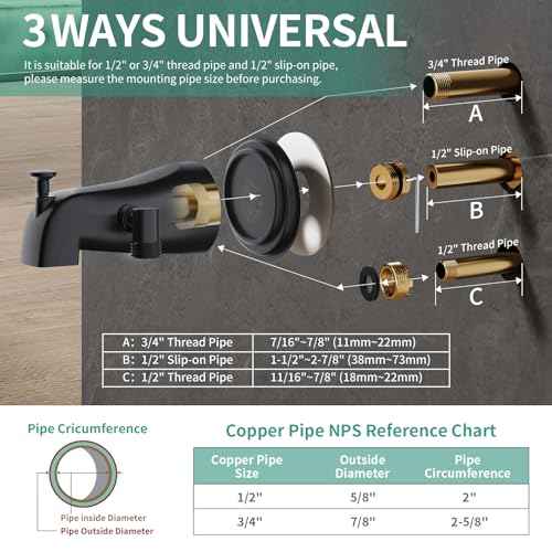 All Metal Bathtub Faucet Sprayer Attachment, Tub Spout with Diverter and Filtered Shower Head, Bathtub Hose Attachment for Tub Faucet, 3 Settings Hand Held Shower with On/Off Switch (Black)