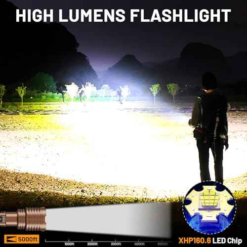 LED Flashlight High Lumens, 6000 Lumens Rechargeable Flashlight, Battery Powered Flashlight, Adjustable Powerful Flash Light with 5 Modes, Waterproof Handheld Flashlight for Home