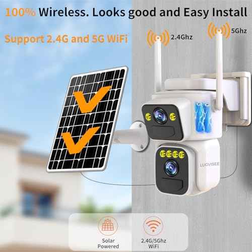 Solar Security Cameras Outdoor Wireless,2.4G/5G WiFi Cameras for Home Security, Dual Lens PTZ Motion Zone,2-Way Audio,Night Vision,Weatherproof,SD/Cloud Storage
