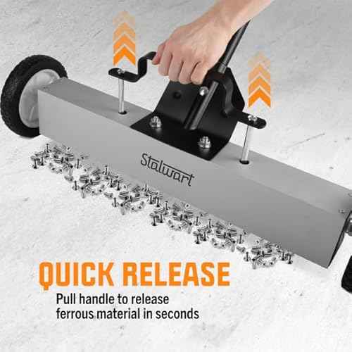 Magnetic Sweeper with Wheels - 24-Inch Rolling Nail Magnet Tool - Magnetic Pickup Tool with Adjustable Handle and 30 to 50-Pound Capacity by Stalwart