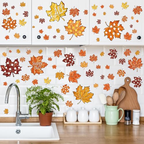 Fall Wall Stickers Maple Leaves Oil Painting Wall Decals Autumn Room Mural Stickers for Thanksgiving Home School Office Party Decor, 7.9 x 11.8 Inch, 9 Sheets