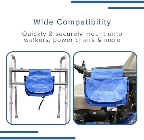 AlveyTech Saddle Bag for Mobility Scooter, Wheelchair, & Electric Power Chair (Small, Blue) - Accessories Holder Armrest Side Pouch Storage Organizer Bags for Adults, Water-Resistant, Easy Install