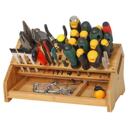 Bamboo Screwdriver Organizer - Tool Storage Organizer Workbench Desktop Rack - Hand Piler Tools Storage Holder (Bamboo, 1)
