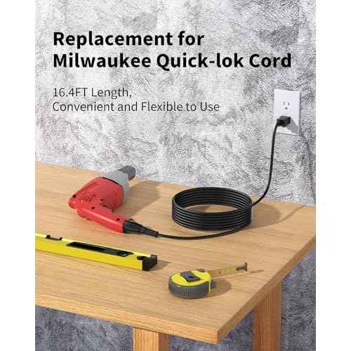 for Milwaukee Part 48-76-4008 Quik-lok 16.4FT 3 Wire Grounded Power Cord Replacement for Milwaukee Quik Lok Cord 48-76-3008