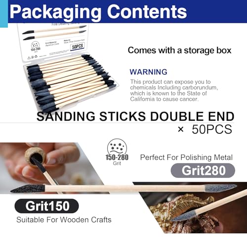 50 Pcs Sanding Sticks, Double End Matchsticks Sanding Twigs, Detailing Polishing Sanding Sticks Tools for Tight Spaces Plastic Models Wood 150/280 Grit 5.5 ¡¿ 0.2 Inch