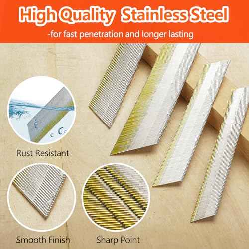 15 Gauge 304 Stainless Steel DA Angled Finish Nails, 34-Degree 1-1/2 Inch 1000-Pack for Pneumatic, Electric Angled Finish Nailer