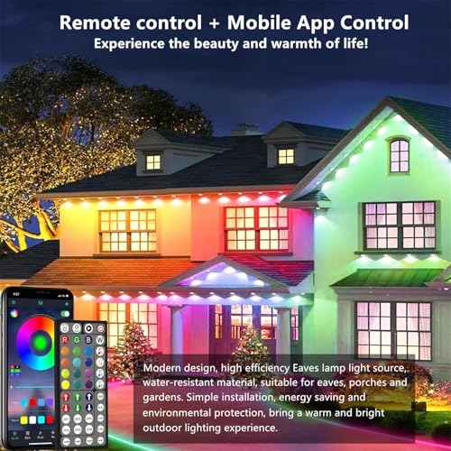 140FT Permanent Outdoor RGB Lights - IP67 Waterproof with Smart App Control Remote, DIY Scene Modes, Music Synchronization, Eaves Lights for Garden Decor, Deck, Party, Party,Roof