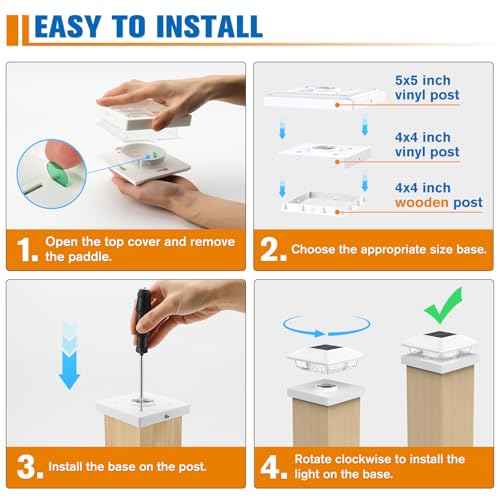 NIORSUN Solar Post Lights Outdoor, Fence Post Solar Lights Cool White, Waterproof, Garden Patio Fence Deck Decor, 4x4 Posts Cap Wood Vinyl, 5x5 Vinyl, White 6 Pack