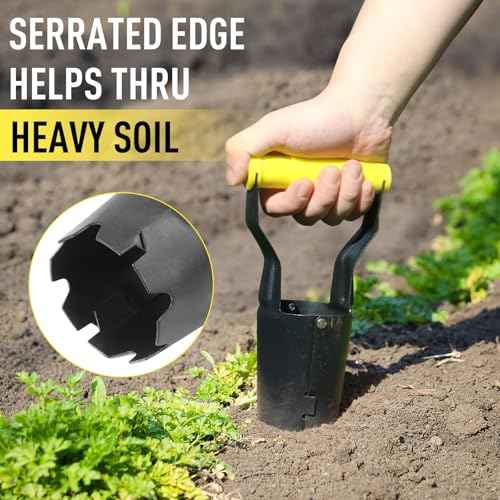 Jardineer Small Bulb Planter Tool? Compact Stainless Steel Transplanter for Bulbs, Seedlings & Flowers ? Ergonomic Handle with Depth Markings ? Silver & Black? Durable Garden Planting Tool