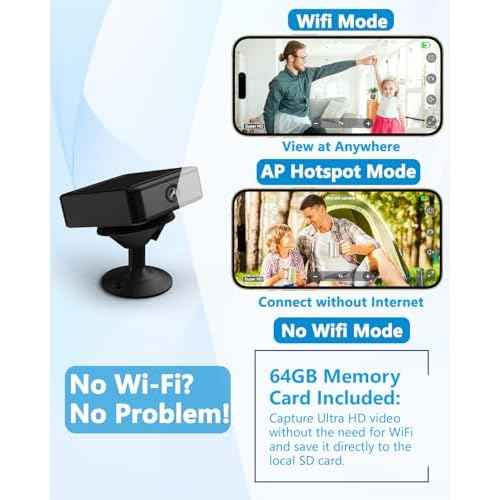 Spy Camera, Works with or Without WiFi, 4K Mini Camera Wireless, Small Cameras for Home Security, Built-in 64GB TF Card, 940nm Night Vision, Motion Detection, for Indoor Outdoor Use
