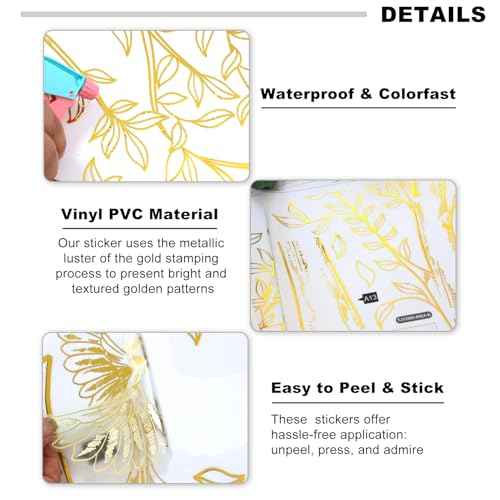 Large Tree Wall Decals Peel and Stick Gold Tree Wall Decals Murals Golden Stamping Walls Art Decal Home Decor for Living Room, TV Walls, Bedroom