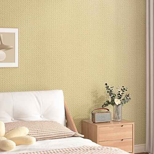 Rattan Wallpaper Peel and Stick Faux Fabric Wallpaper Brown Rattan Contact Paper Self Adhesive Removable Contact Paper for Cabinets Bedroom Walls Furniture Vinyl Renter Friendly 15.7"¡¿78.7"