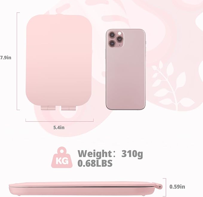 Travel Makeup Mirror, Portable Mirror with 3 Adjustable Light Settings, USB-Rechargeable Vanity Mirror with Lights，Gift for Women and Girls (Pink)