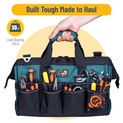Garden Tool Bag Organizer ? 13 Pocket Heavy-Duty Gardening Tote with 7 Outer & 6 Inner Compartments, Anti-Slip Base, Adjustable Shoulder Strap & Belt ? Garden Organizers and Storage (Green)