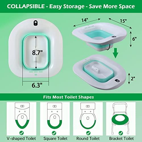 Sitz Bath, Electric Sitz Bath for Hemorrhoids, Sitz Bath for Toilet Seat, Postpartum Care Bowl, Sits Bath Soak Tub for Women Men, Sitz Baths Salts Pan, Butt Bath Basin, Portable, Green