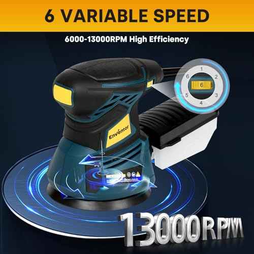 Enventor 3A Random Orbital Sander, 350W 5-Inch Electric Orbital Sander Tool 6 Variable Speeds, Max 13,000 RPM Palm Sander with 20 PCS Sandpapers, Dust Collector Box for Woodworking, Sanding, Polishing
