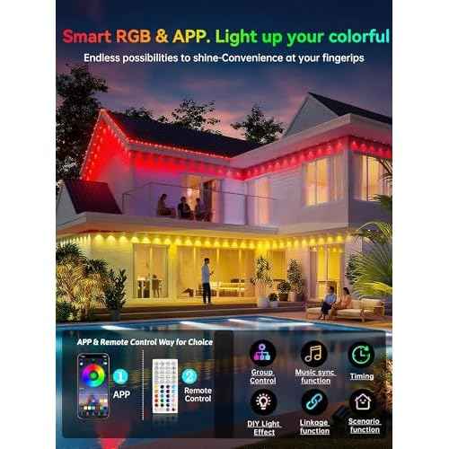 Permanent Outdoor Lights, 100FT RGB IP67 Waterproof Eaves Lighting, Smart LED Outside House Lights with App/Remote Control for Halloween, Christmas Decor, Holiday, Party, Daily, All Year-Round
